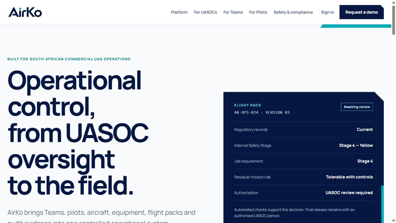 Homepage snapshot of AirKo